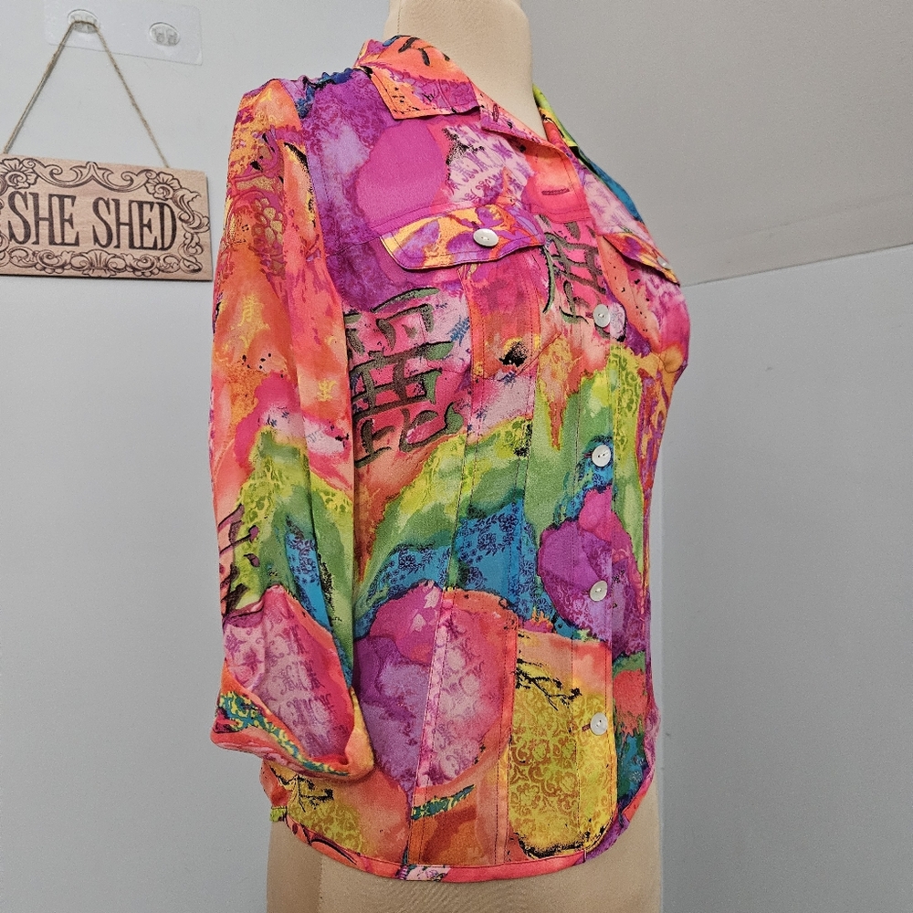 Chico’s Bright Silj Multicolor Button Front Blous… - image 2